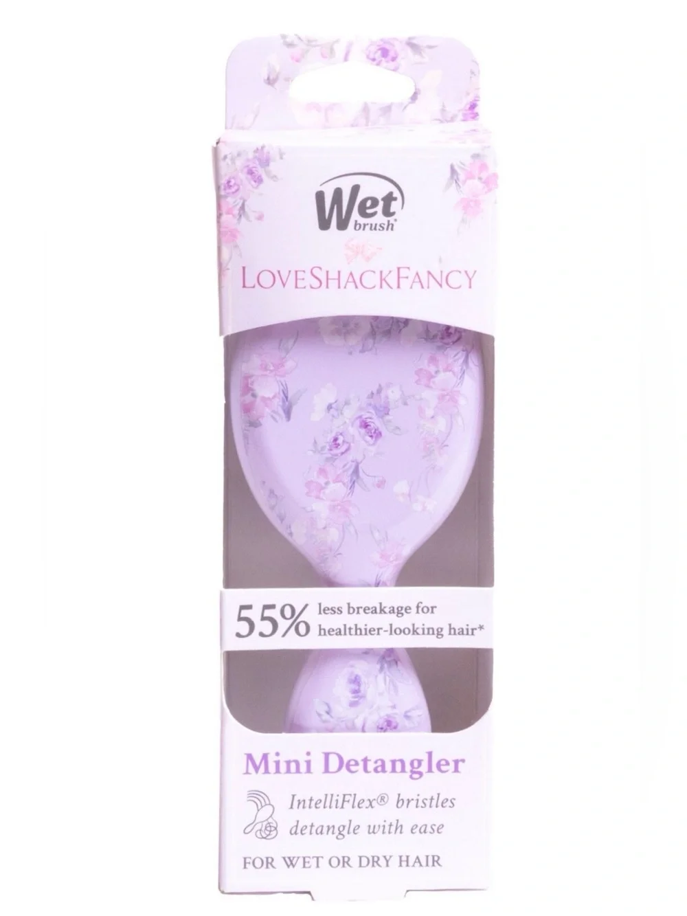 LoveShackFancy WetBrush Happy Thoughts Mini Detangler Brush Hibiscus